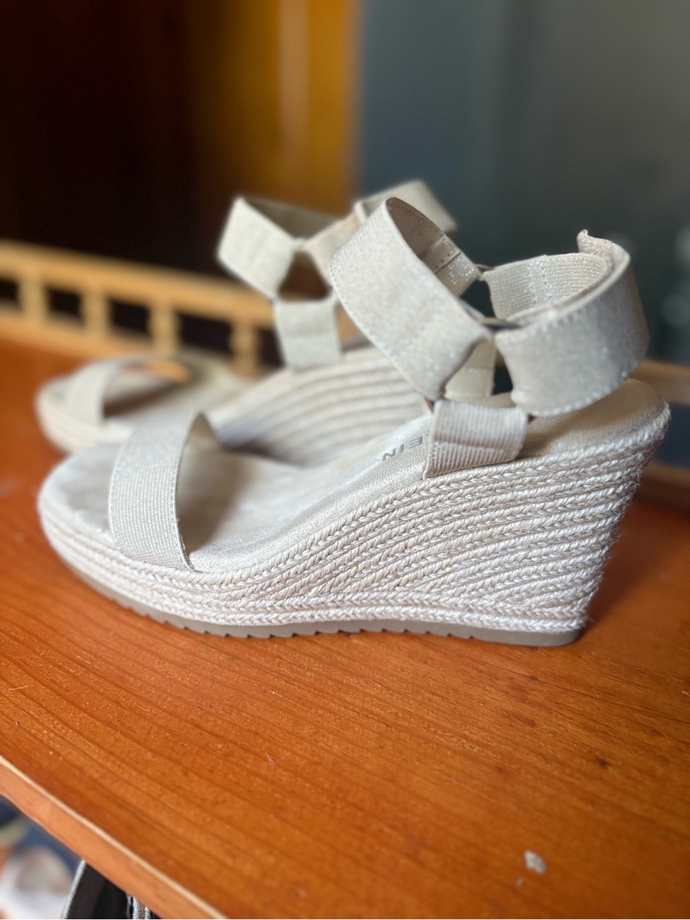 Anne Klein Cream Espadrille Wedge Sandals